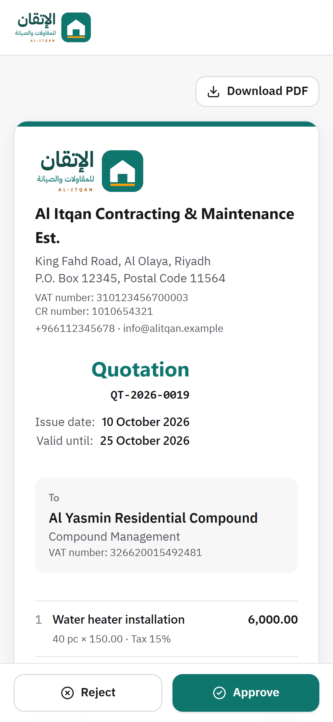 DraftYes screenshot: The client's page on a phone